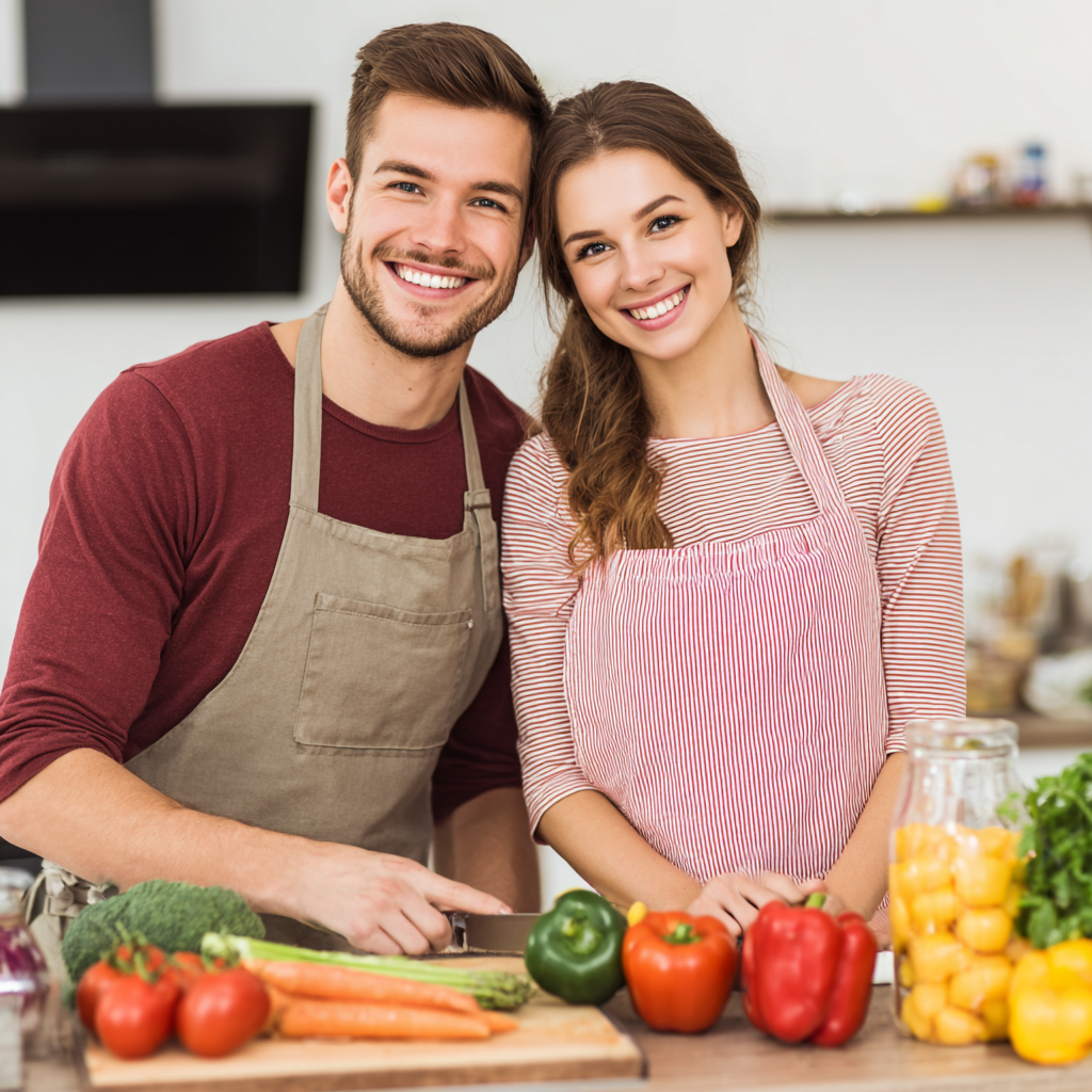 Femeie româncă între 30-40 ani zâmbind fericit ținând un bol cu salată proaspătă, înfățișare tipic românească, stil de viață sănătos